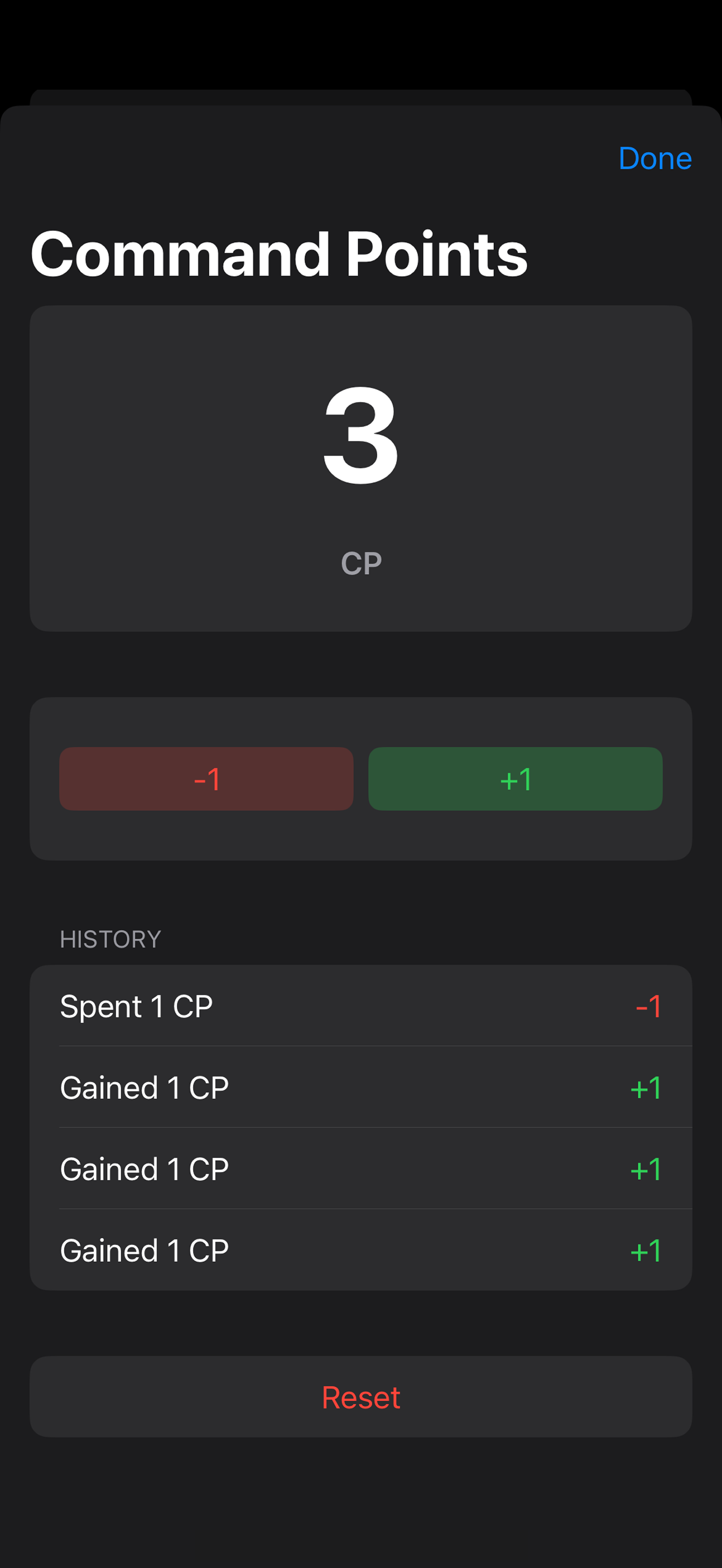 Command Points tracker screen