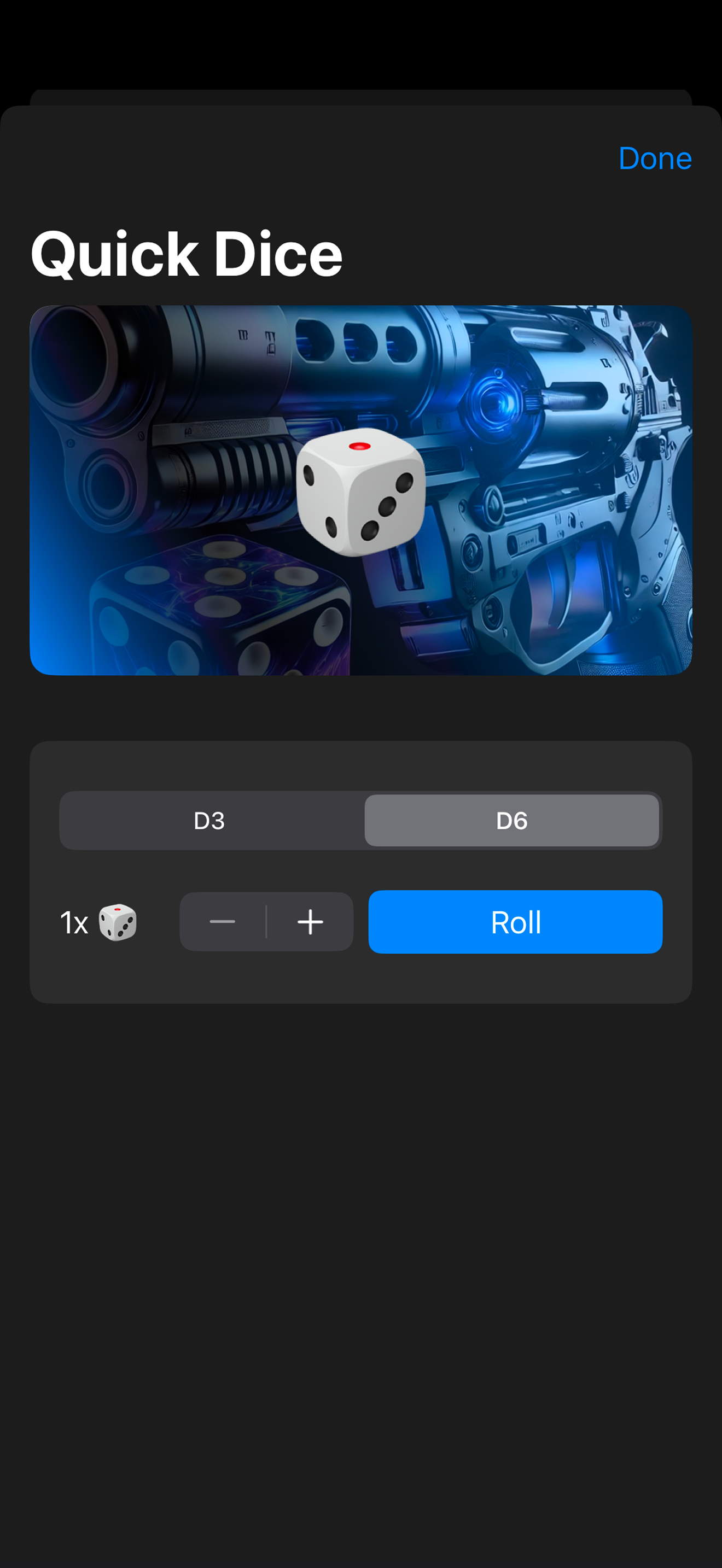 Quick Dice roller screen